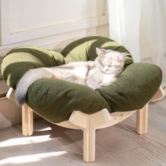 CHEERHOME PETS elevated cat bed in green with wooden frame for cozy lounging.