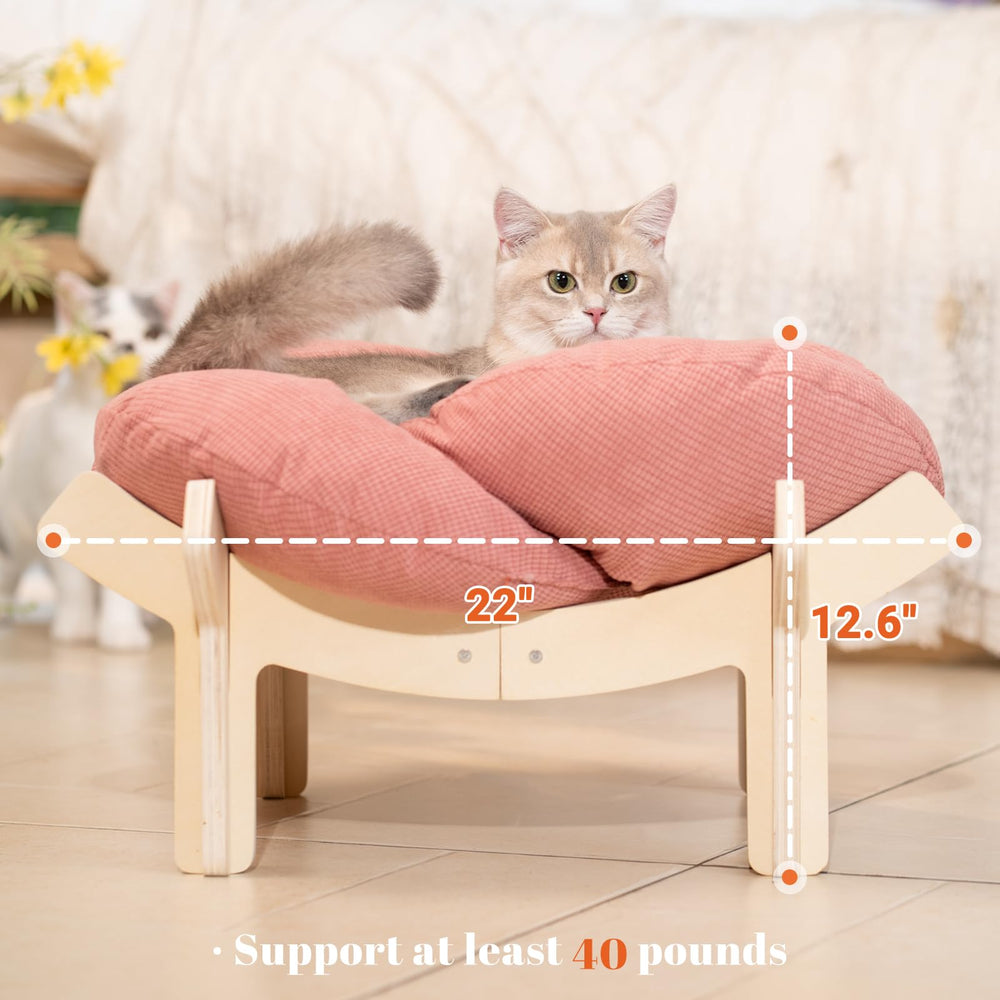 CHEERHOME PETS elevated cat bed wooden pink sturdy frame supports up to 40 pounds securely