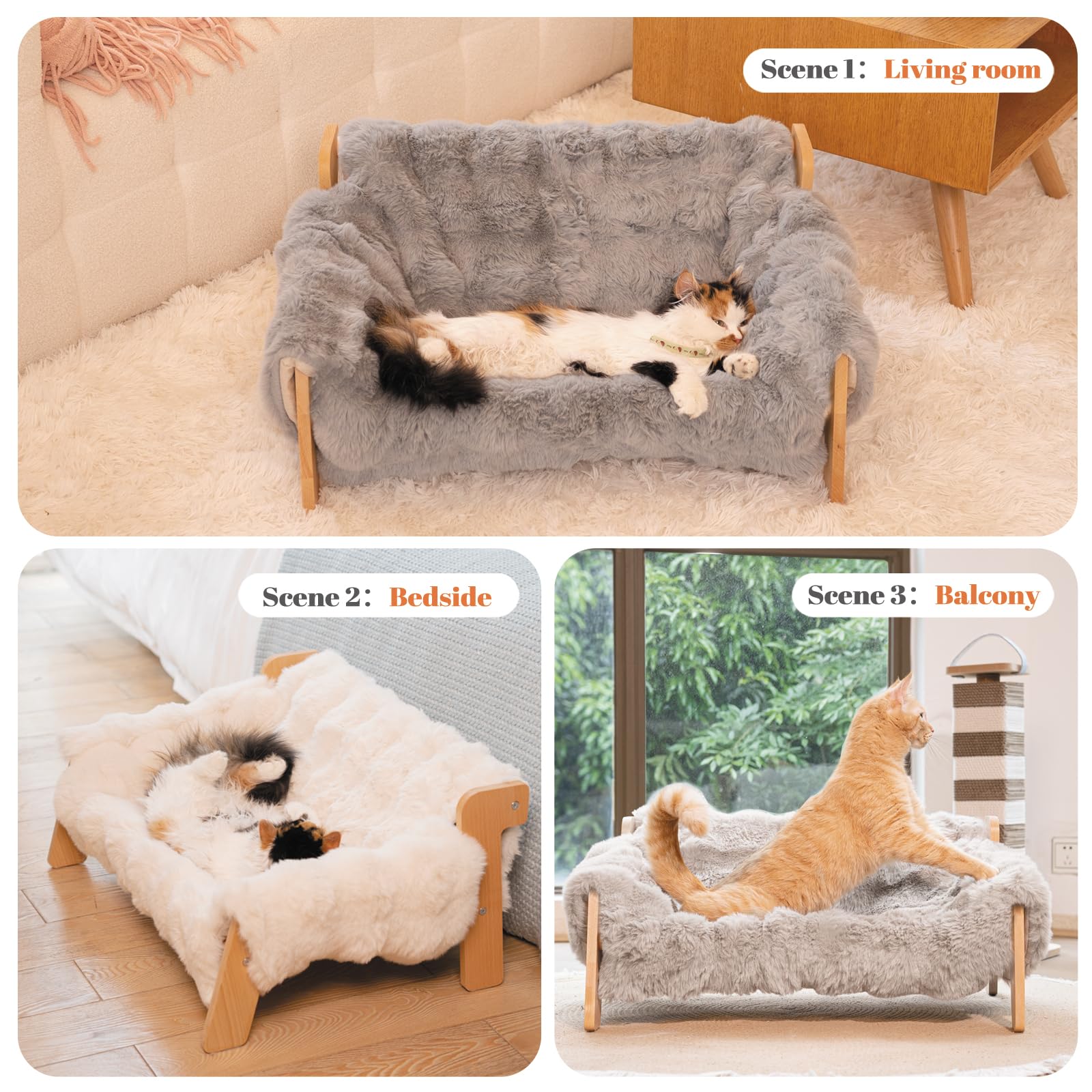CHEERHOME PETS elevated cat couch beech wood frame offers sturdy, durable support.