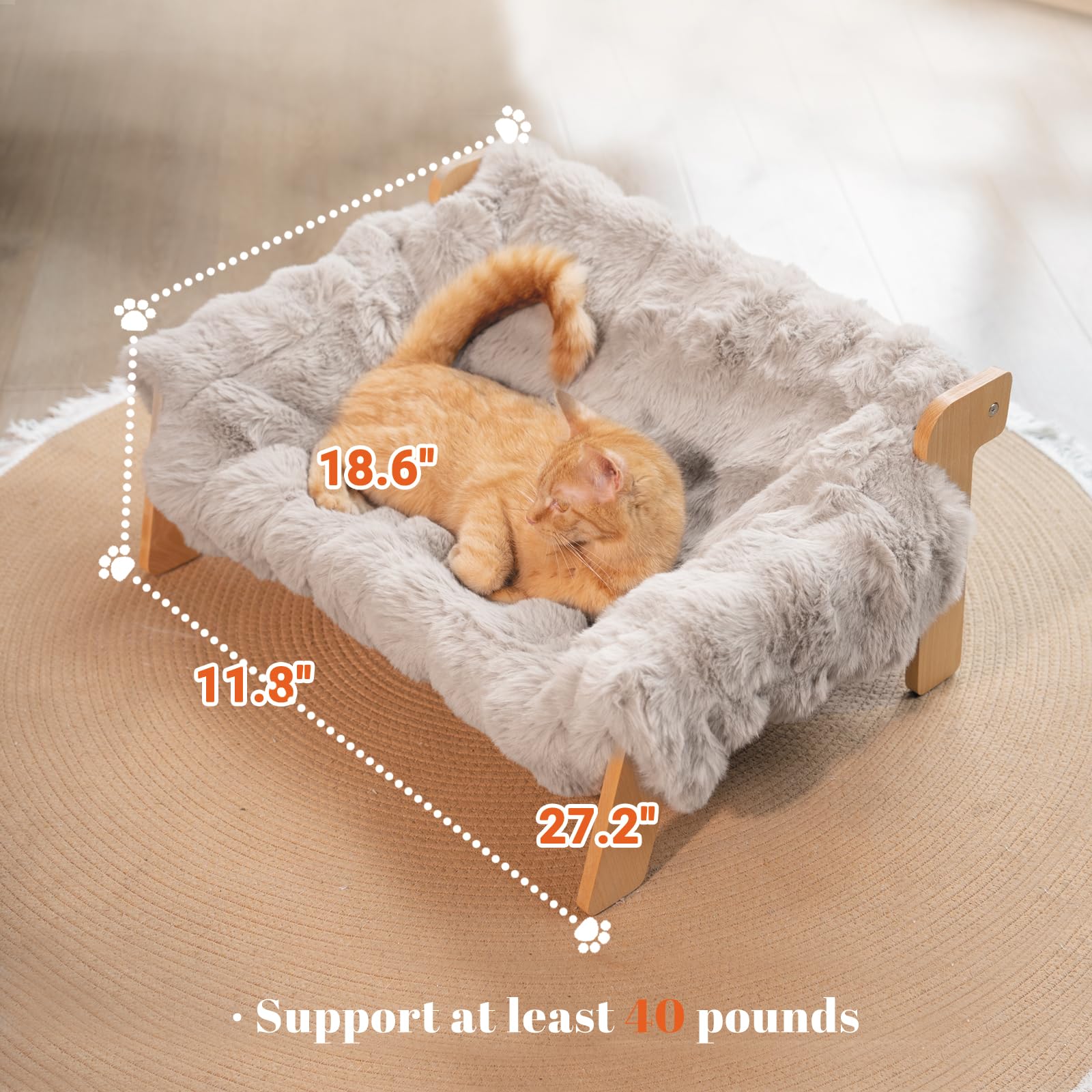 CHEERHOME PETS elevated cat couch dimensions 27.2 by 18.6 by 11.8 inches.