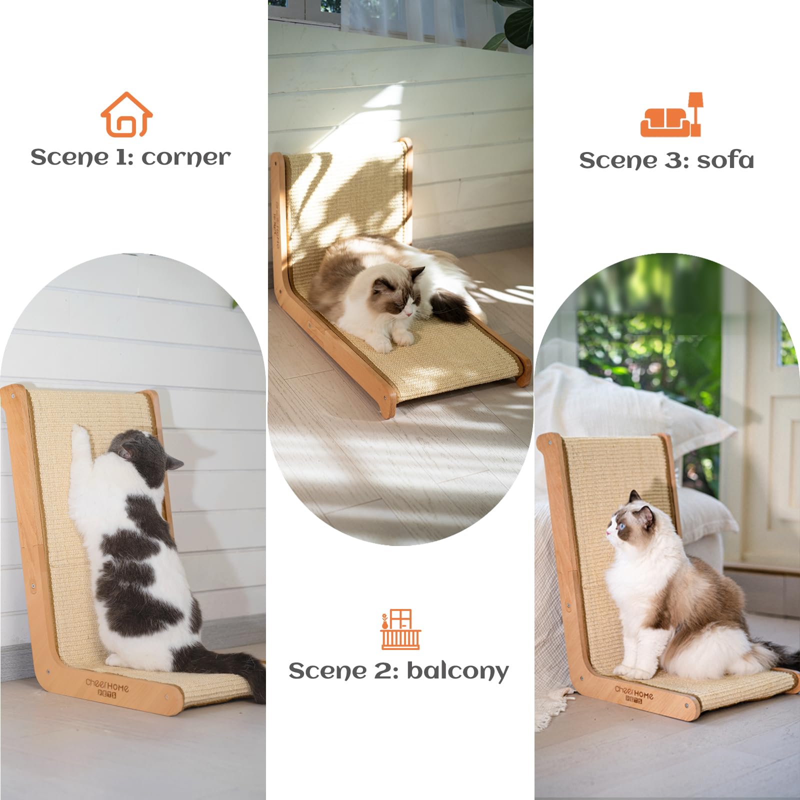 CheerHome Pets scratcher placed against wall creates a neat indoor play zone