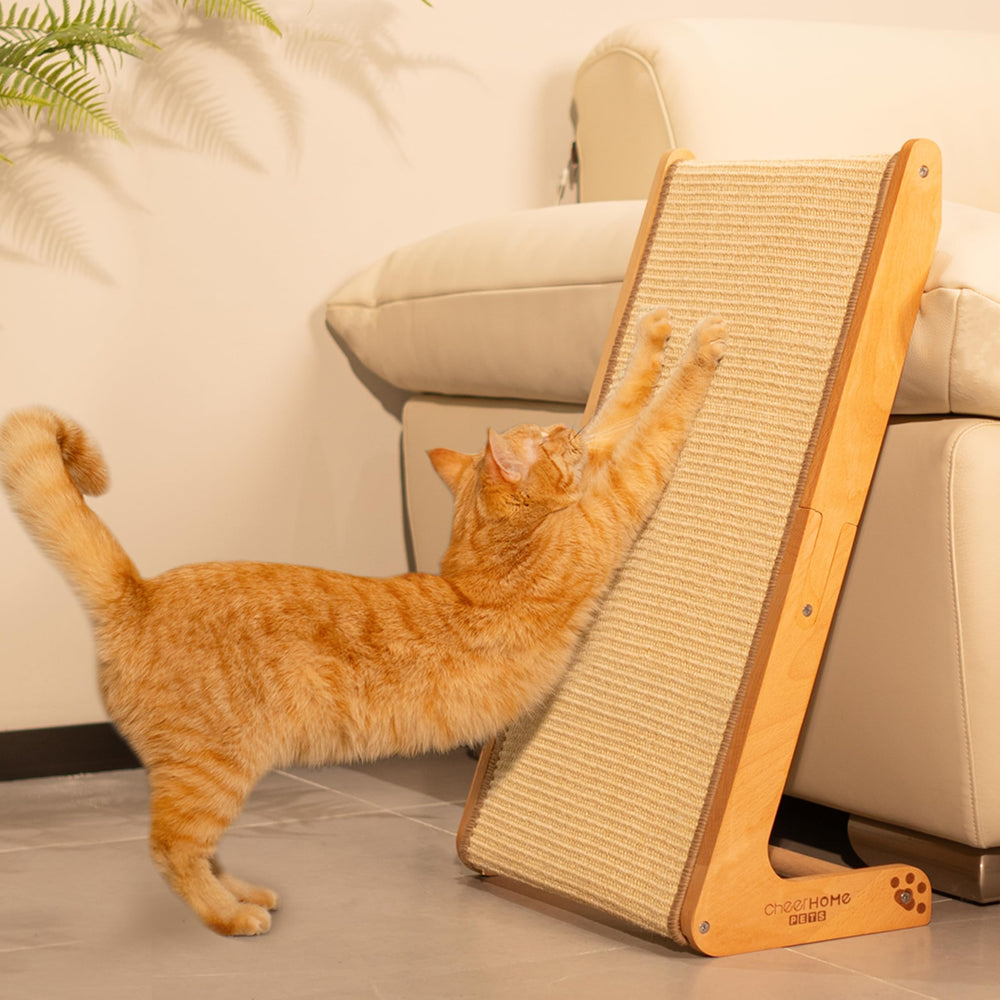 CHEERHOME PETS vertical sisal scratcher against wall for space-saving clawing.