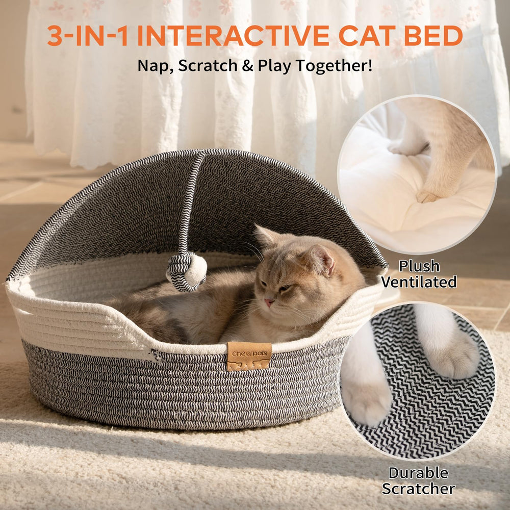 Cheerpals cat basket bed blue cushion detail shows high-density softness.