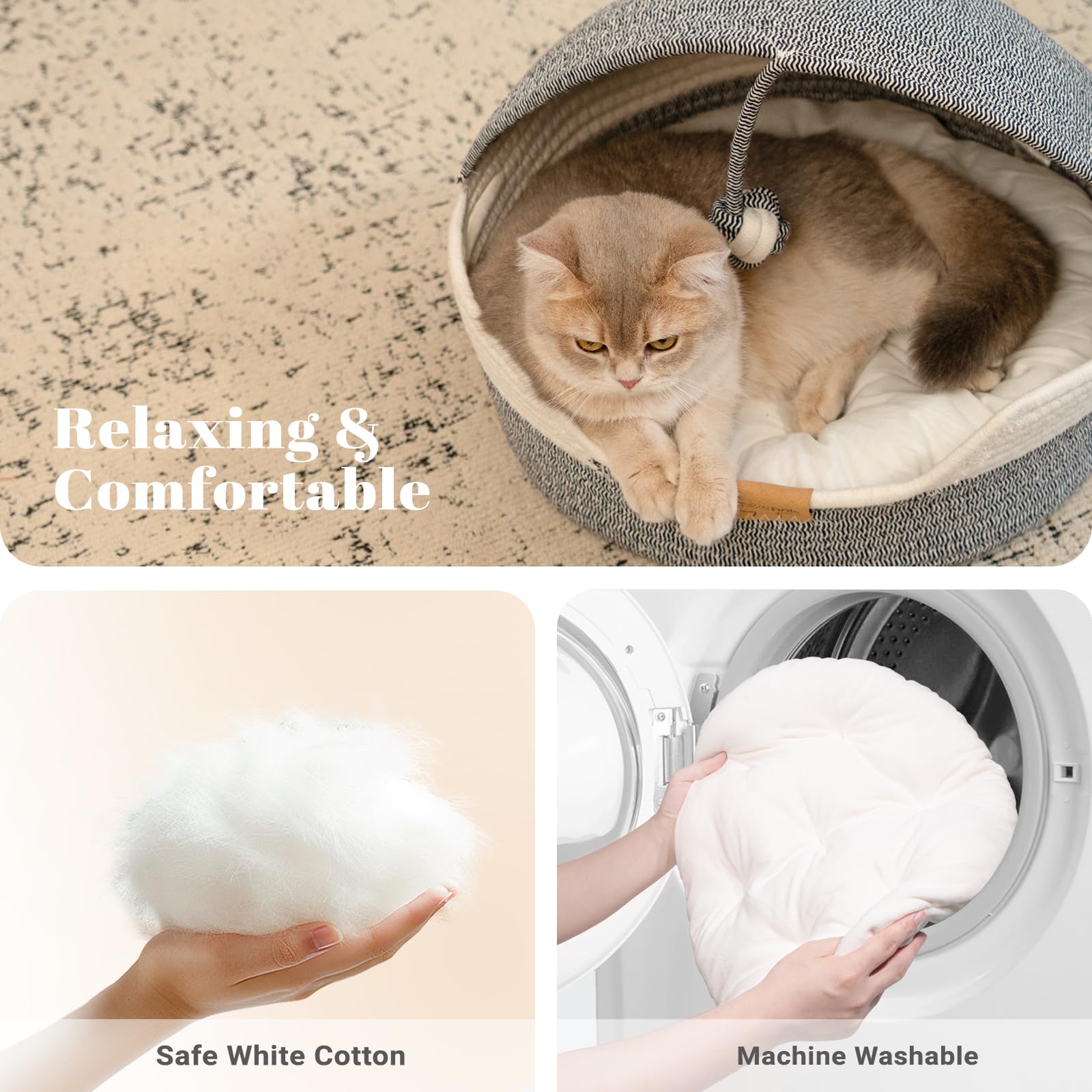 Cheerpals cat basket bed blue machine-washable cushion for easy cleaning.