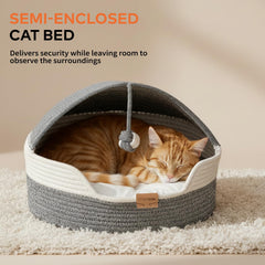 Cheerpals cat basket bed blue scratch-rope-ball at entrance adds playful engagement.