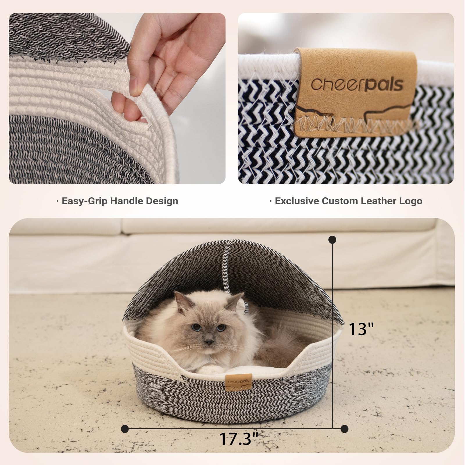 Cheerpals cat basket bed blue size-dimension confirms fits cats and small dogs.