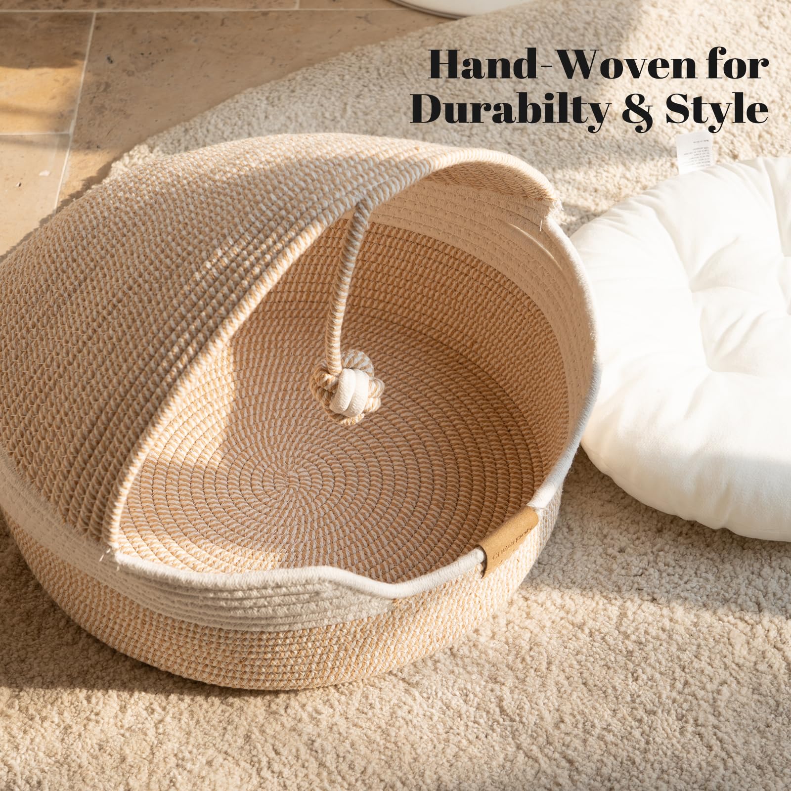 Sturdy seams on CHEERPALS cat basket bed for daily use.
