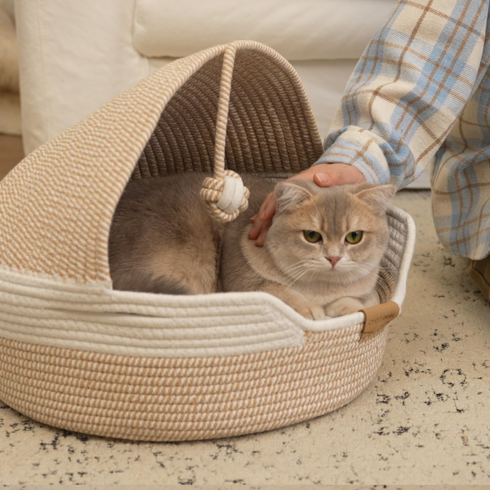 Compact CHEERPALS cat basket bed fits small living spaces.