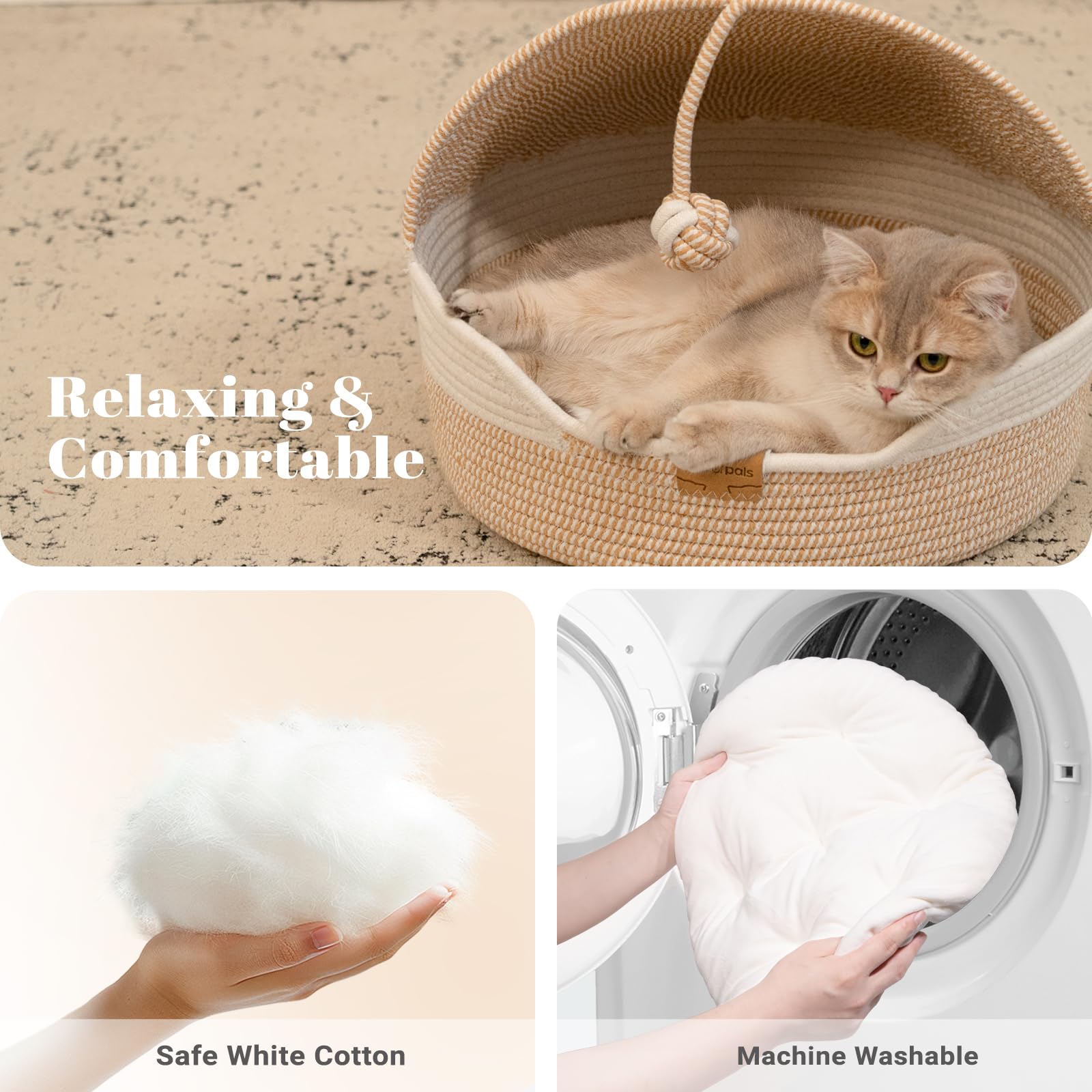 CHEERPALS cat basket bed rope ball at entrance for playful batting.