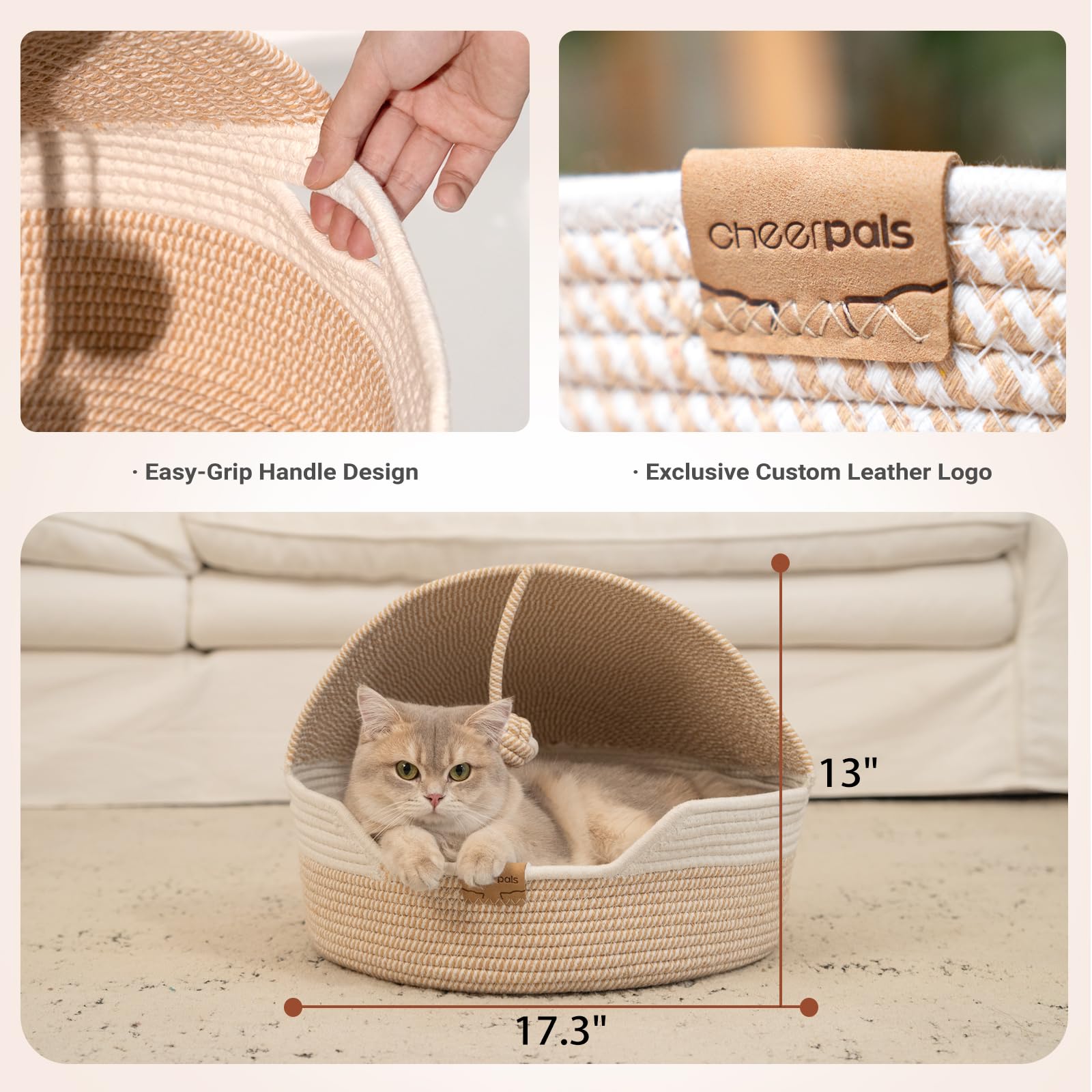 Cat lounging inside CHEERPALS bed, enjoying a comfortable space.