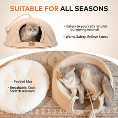 CHEERPALS Cat Cave Bed cotton rope structure supporting play and ventilation.