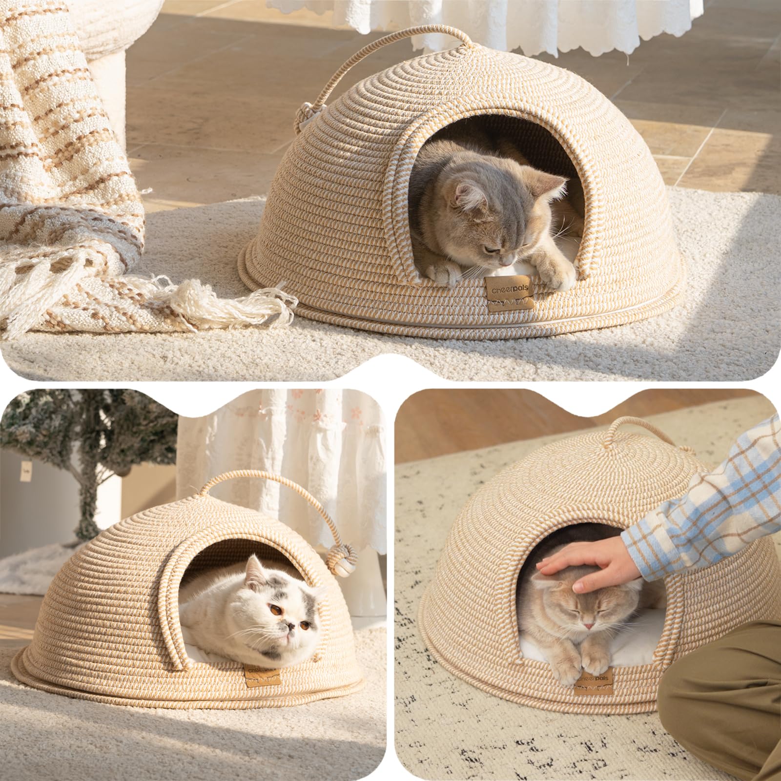 CHEERPALS Cat Cave Bed elevated from the floor for comfort.
