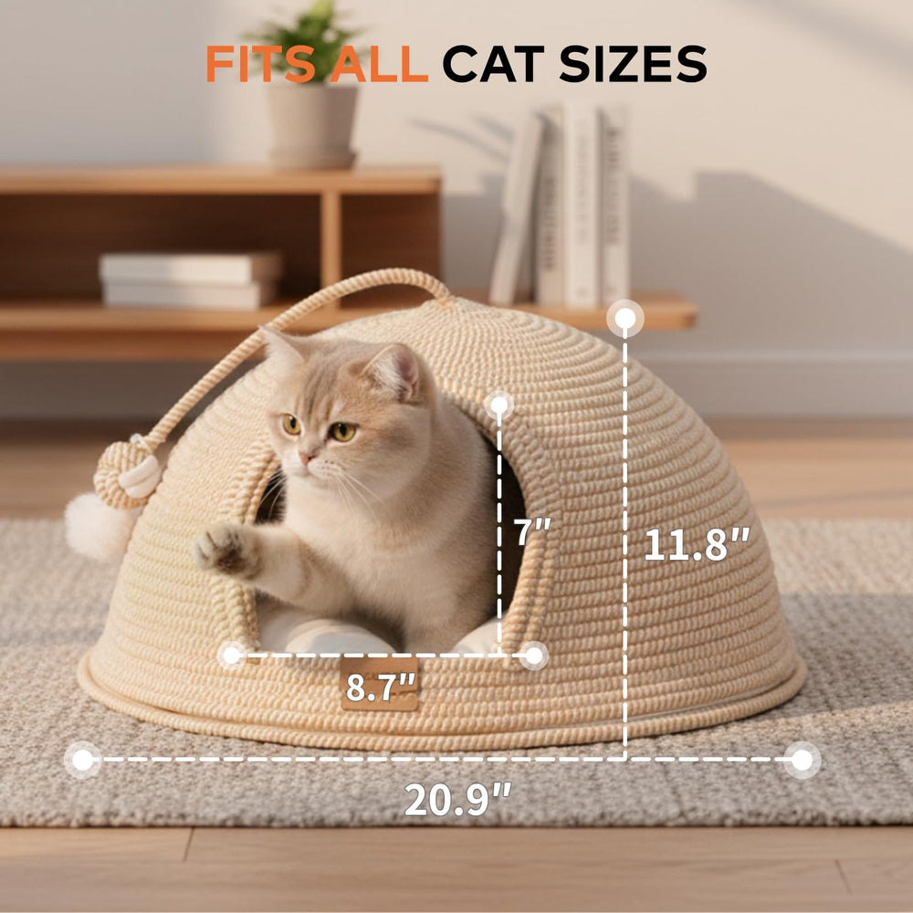 CHEERPALS Cat Cave Bed entrance rope ball adds playful interaction.