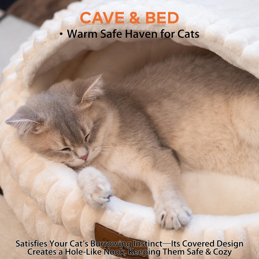 CHEERPALS Cat Cave Bed hooded design provides secure sheltered napping space.