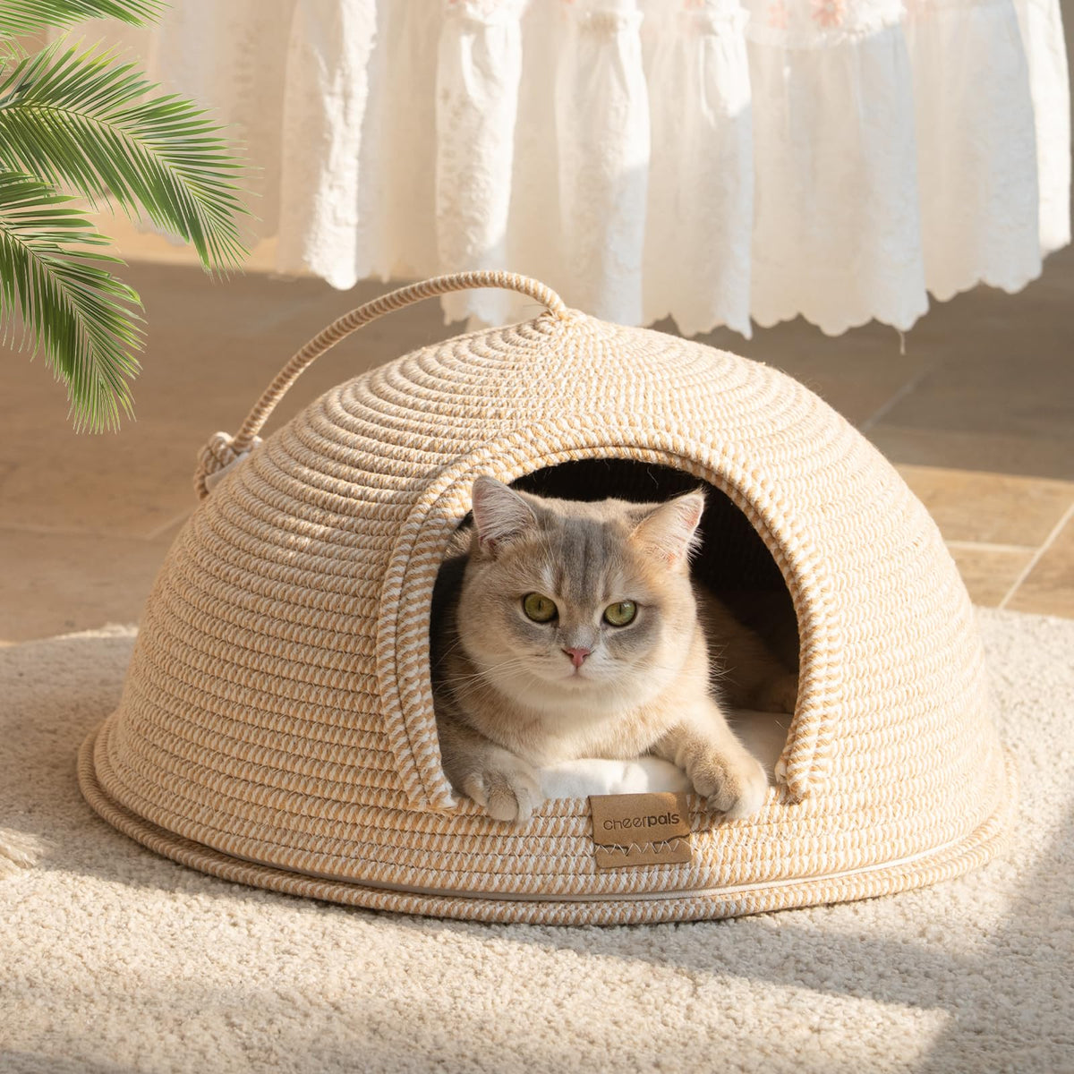 CHEERPALS Cat Cave Bed with soft cushion for cozy warmth.