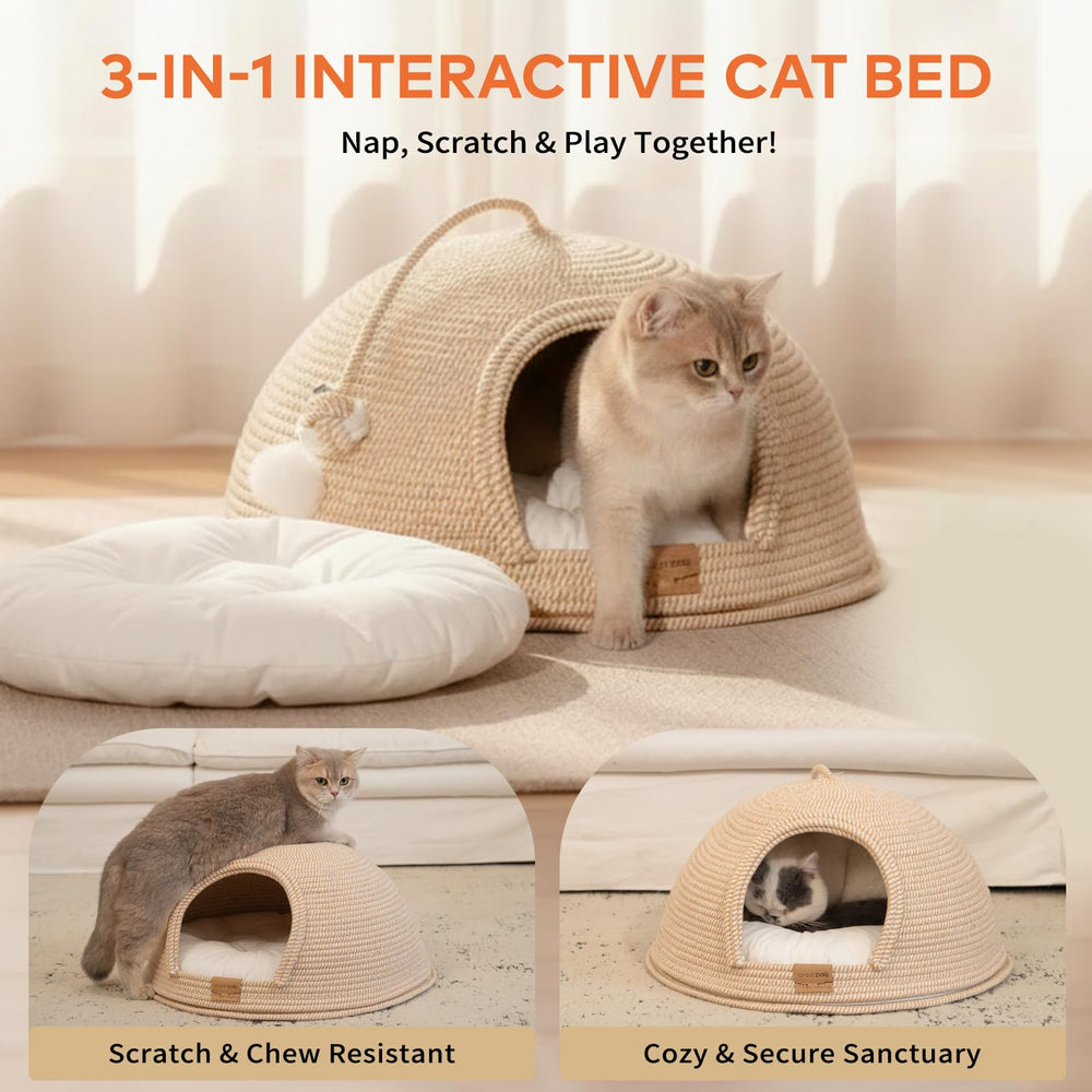 CHEERPALS Cat Cave Bed washable cushion simplifies cleanup after play.