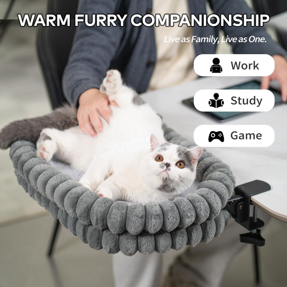 CHEERPALS cat desk bed close-up of plush side for warm winter comfort.