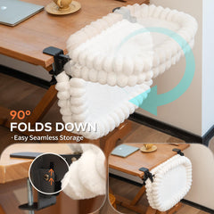 Raised-edge bed provides neck and head support for cozy naps.
