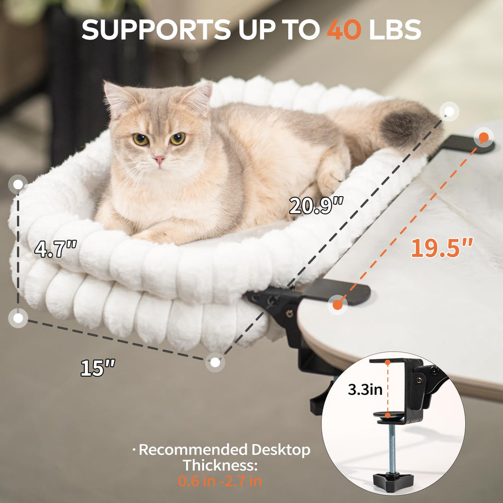 CHEERPALS cat desk bed raised edges resemble pillows for neck and head support.