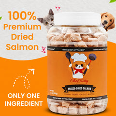 Chef Kitty salmon cat treats closeup texture shows crisp freeze-dried pieces for picky eaters