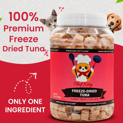 Chef Kitty freeze-dried tuna treats showcase crunchy texture and preserved flavor.