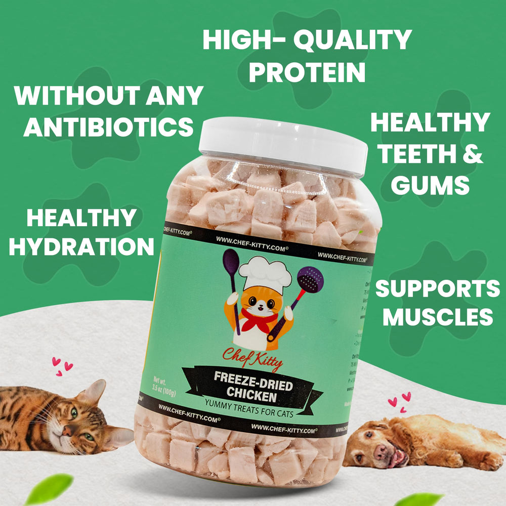 Chef Kitty grain-free chicken treats plate suited for sensitive tummies