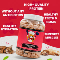 Chef Kitty high-protein tuna treats emphasize protein-rich snacking for active pets.