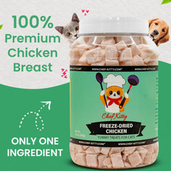 Chef Kitty human-grade chicken bites closeup highlights premium protein