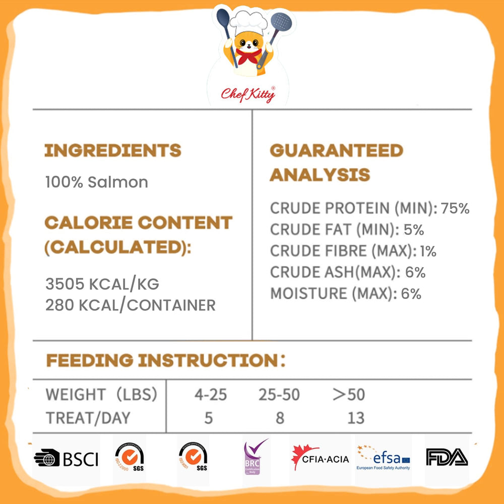 Chef Kitty pack size 2.6 oz label for convenient portions