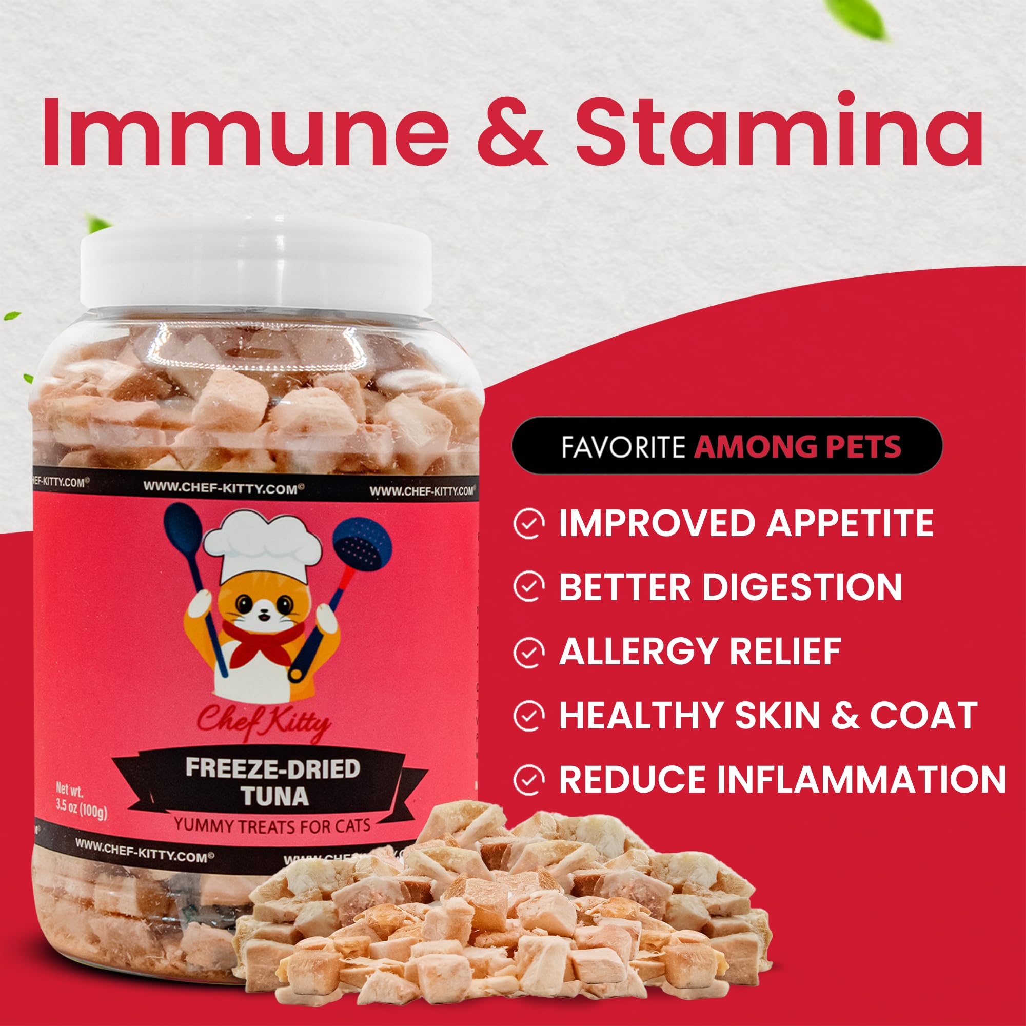Chef Kitty single-ingredient tuna image highlights pure nutrition with no additives.