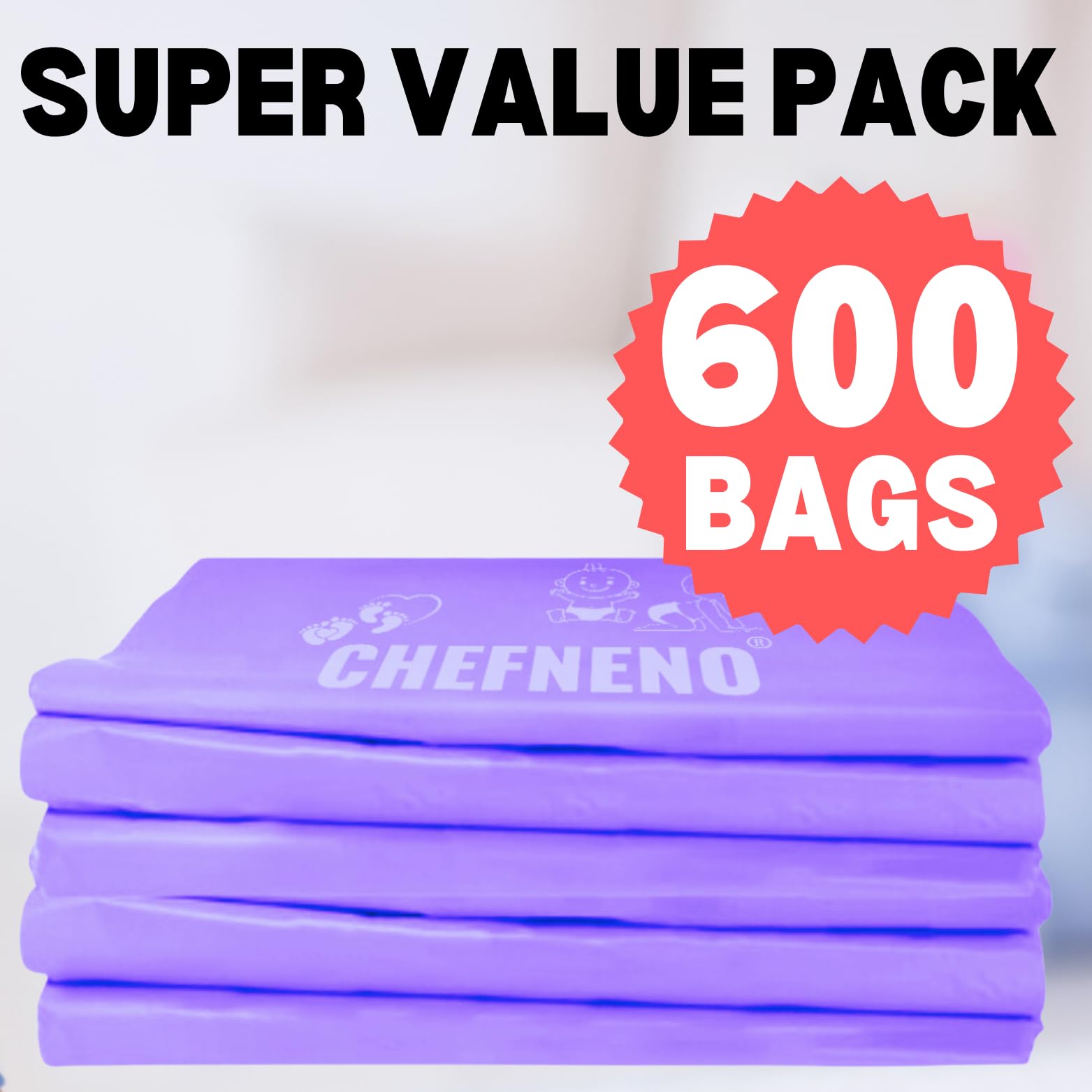 CHEFNENO 600-count-pack image communicates bulk supply option for families.