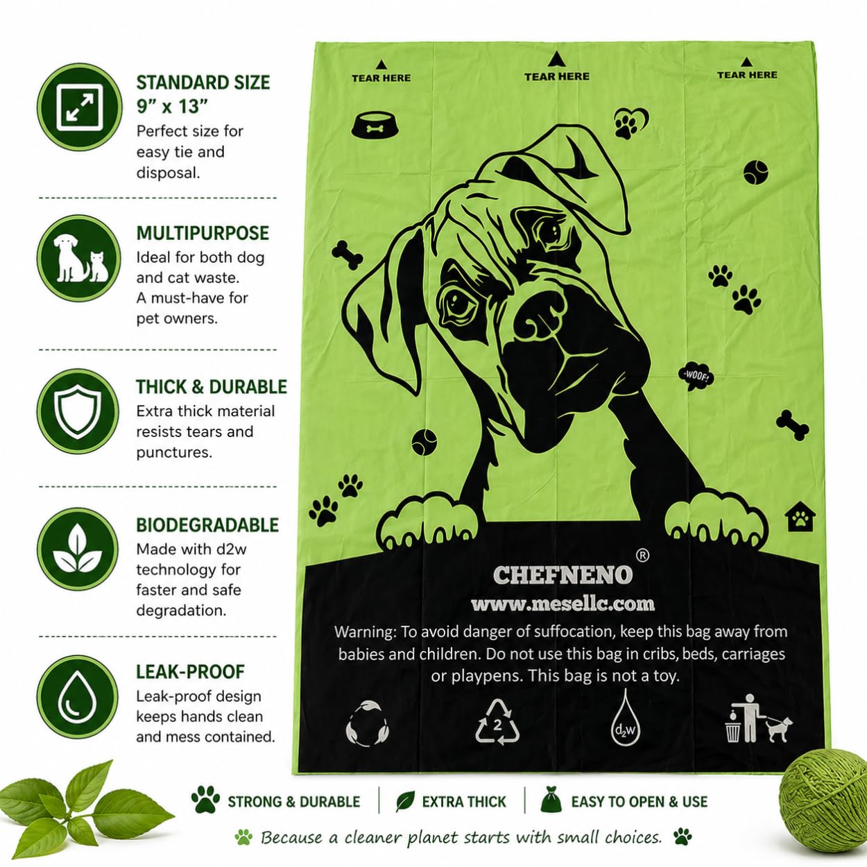 CHEFNENO biodegradable dog poop bags, 1440-count in a 72-roll pack.