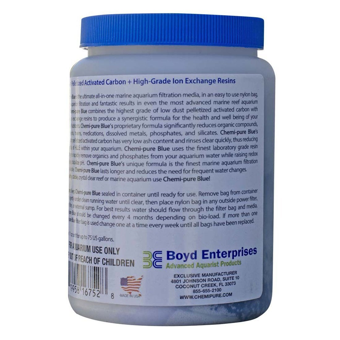 Chemi-Pure Blue wet packaging preserves media freshness for aquarium use.