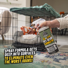 Chemical Guys Ghosted Pet Odor Eliminator close-up label showing citrus scent for fresh spaces