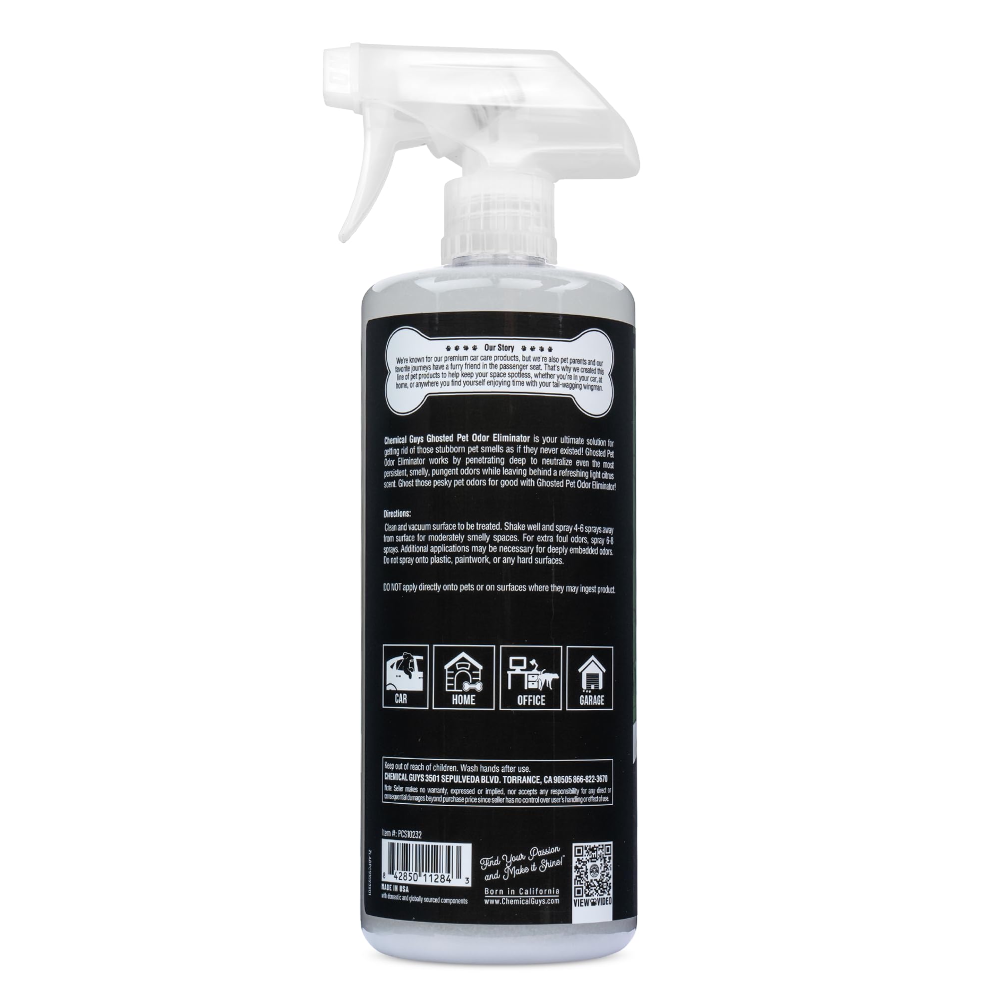 Chemical Guys Ghosted Pet Odor Eliminator spray mist leaving a light citrus aroma after use