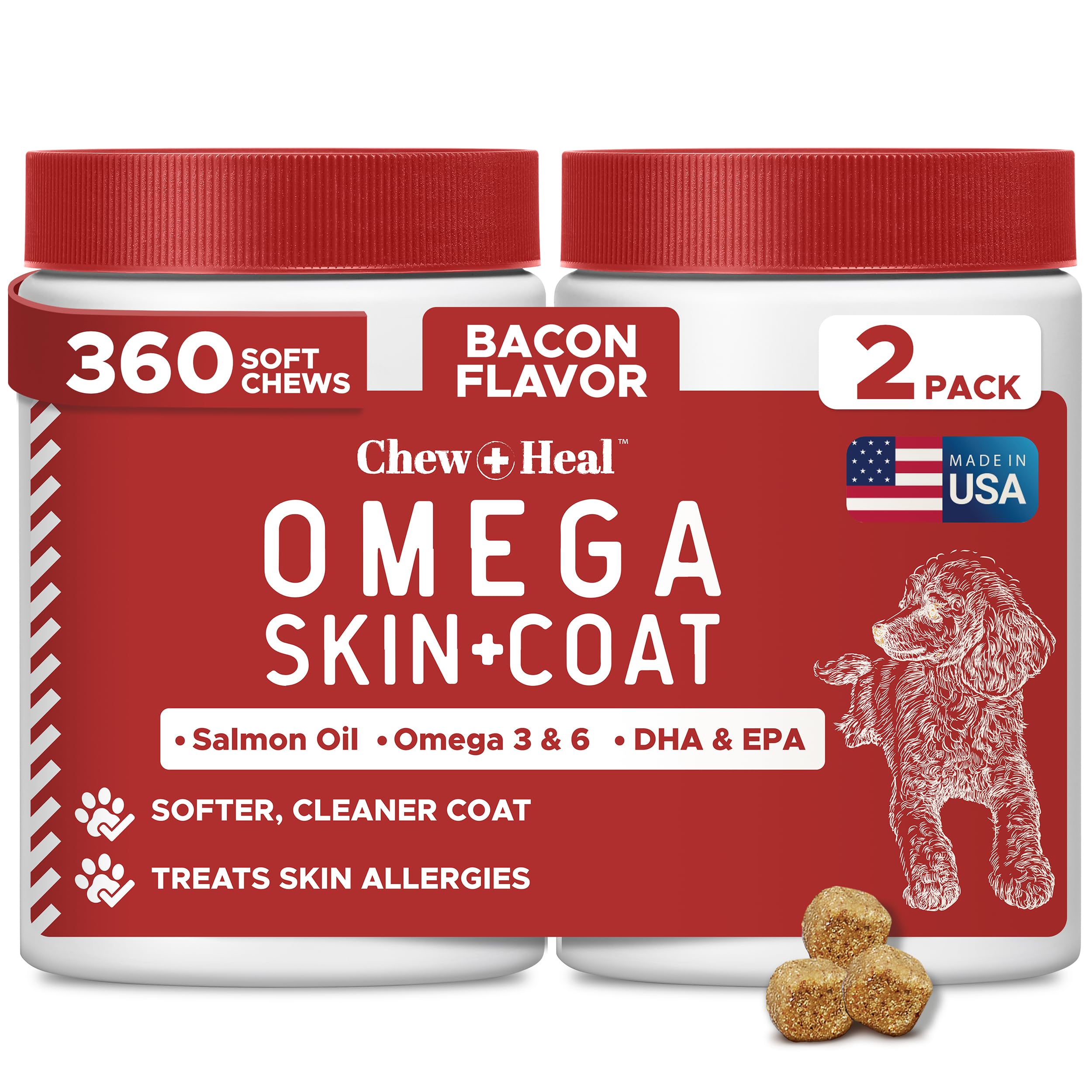 Chew + Heal Labs best itchy skin dogs bottle front for daily comfort