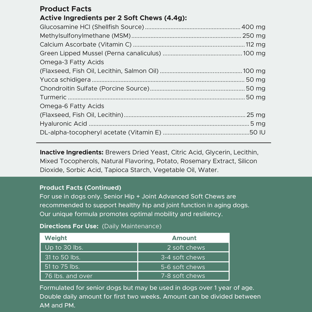 Chew + Heal Labs bottle with 60 soft chews for seniors