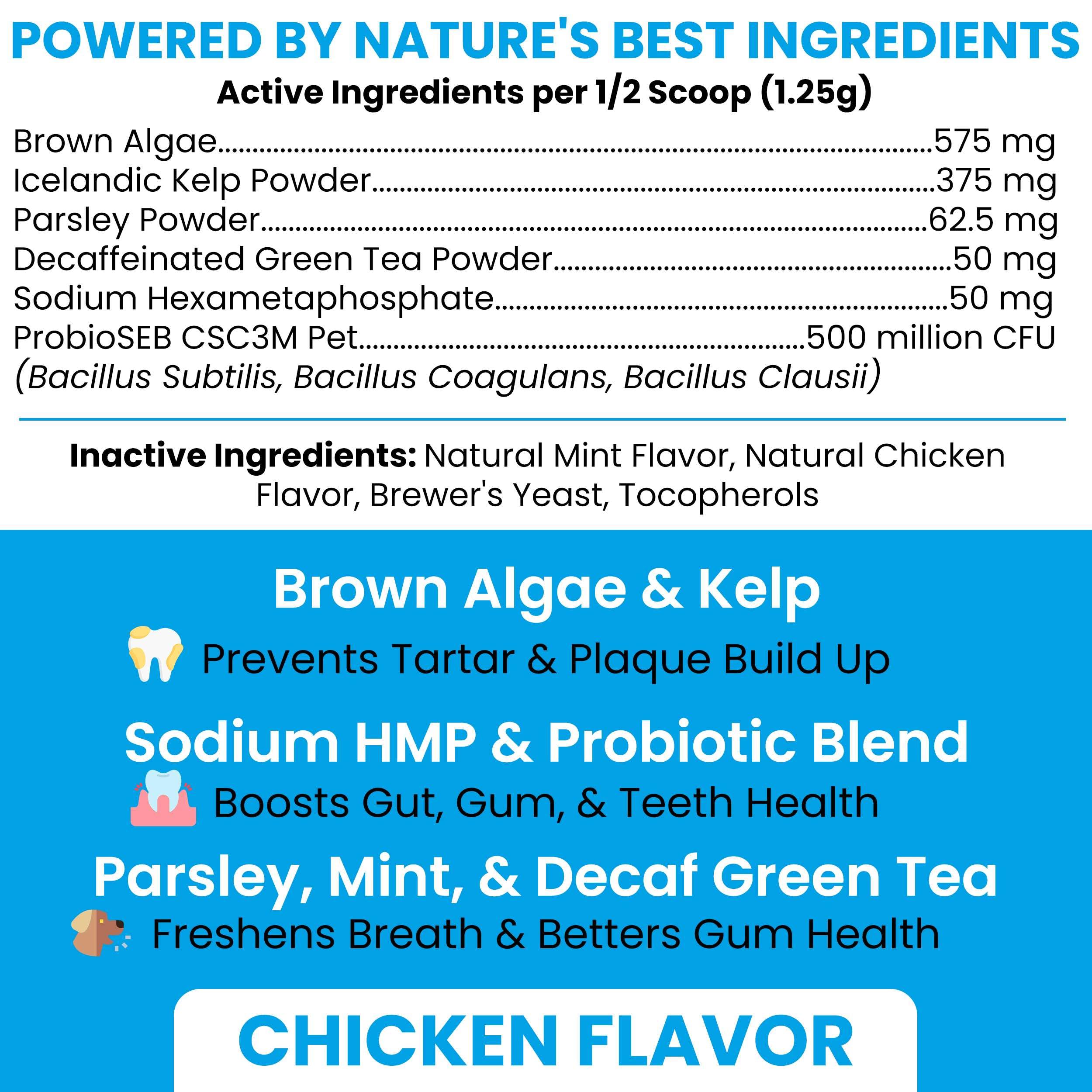 Chew + Heal Labs breath freshener with mint and parsley for fresher dog breath.