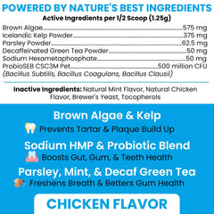 Chew + Heal Labs breath freshener with mint and parsley for fresher dog breath.