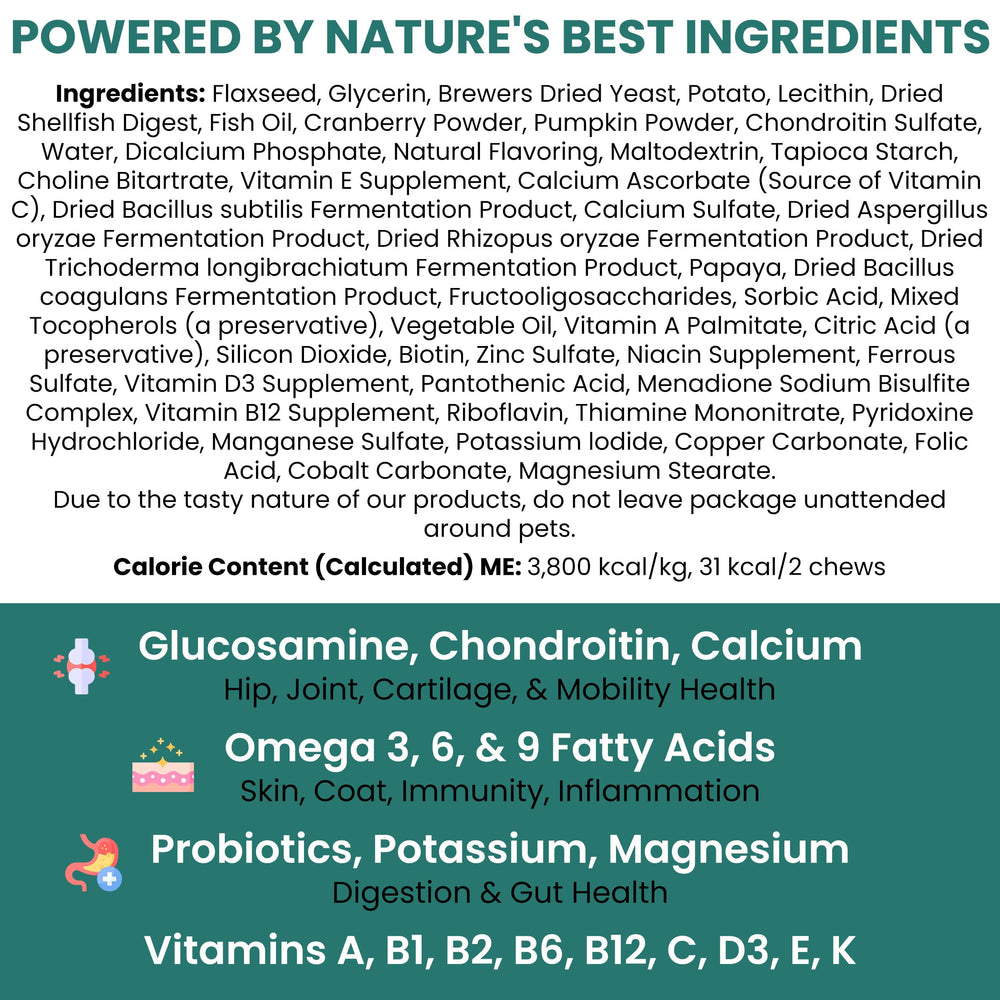 Chew + Heal Labs glucosamine chondroitin supports joint flexibility