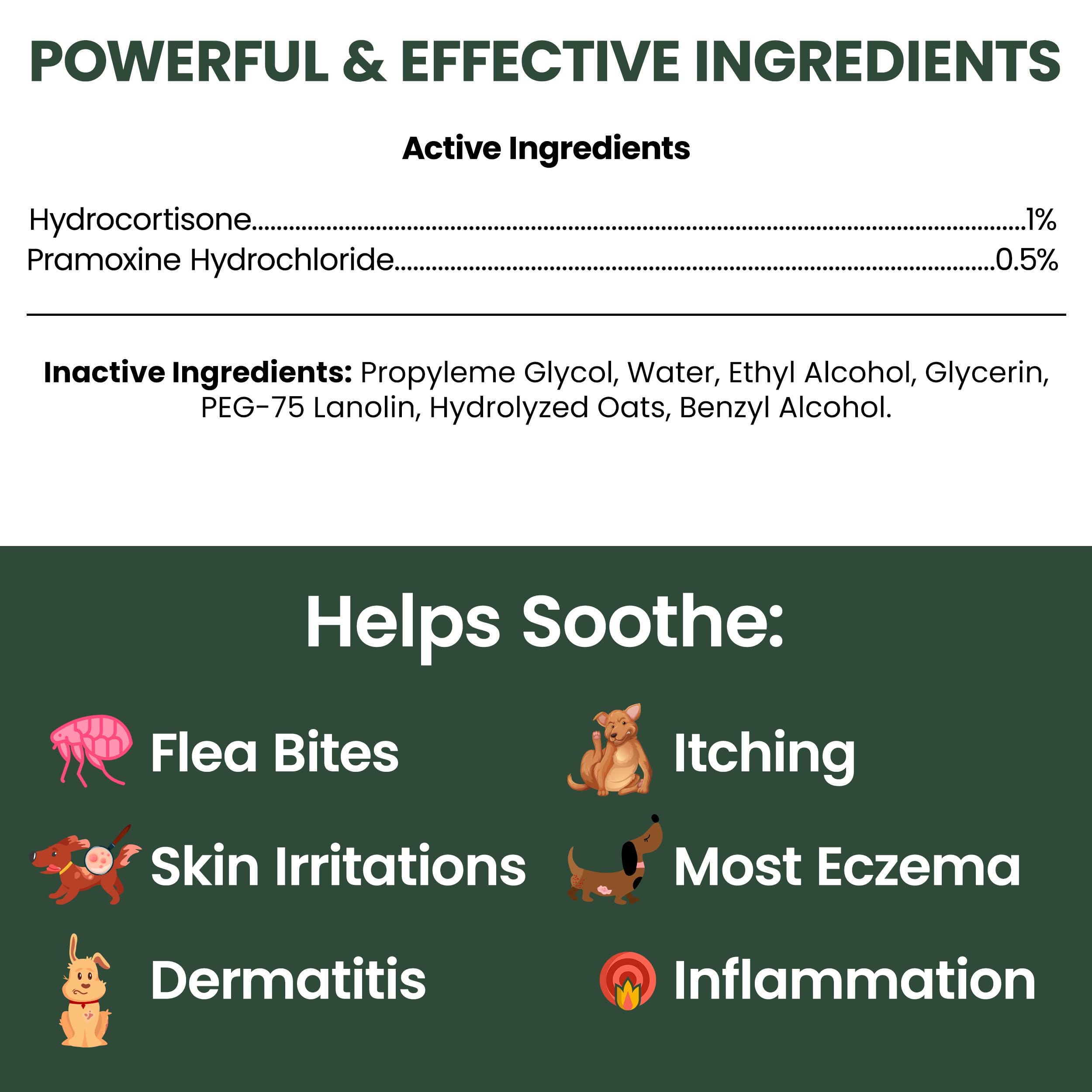 Chew + Heal Labs hydrocortisone spray being applied to a dog's skin for itch relief.