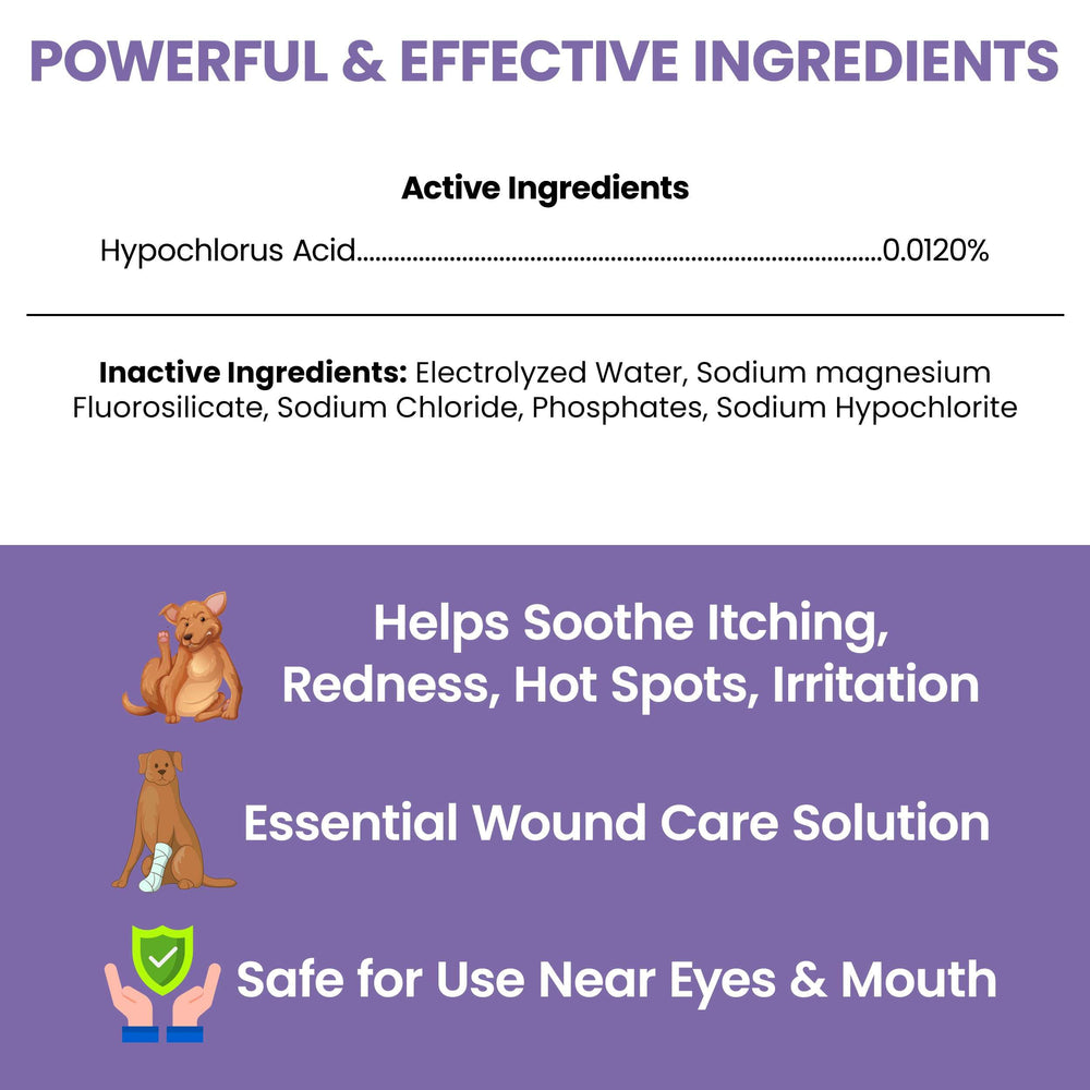 Chew + Heal Labs bottle applying to a dog's minor wound for soothing care.