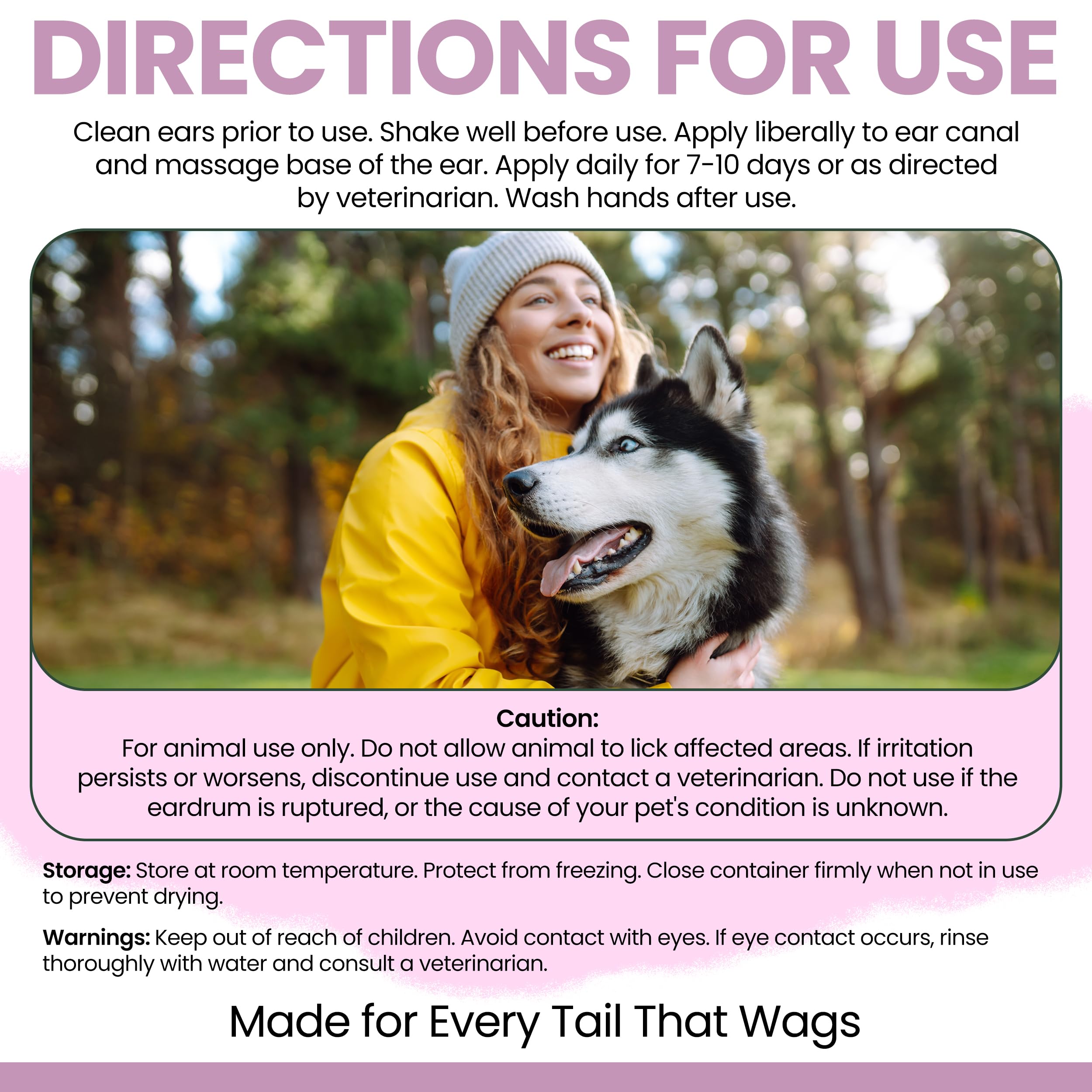 Chew + Heal Labs ear cleaner label references key antiseptic ingredients.