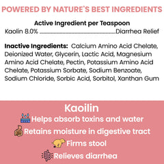 Kaolin absorption action in Chew + Heal Labs liquid for dogs.