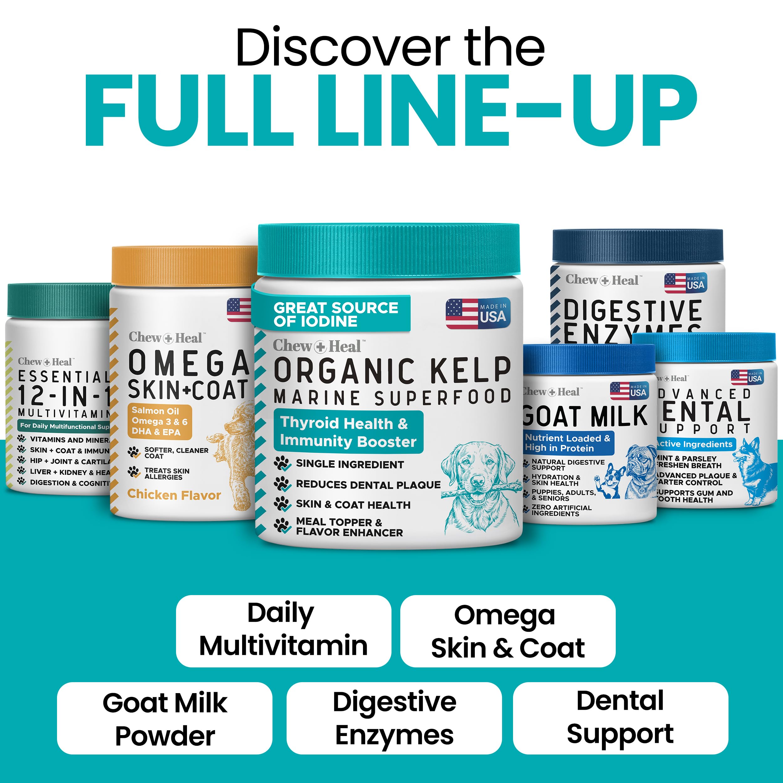 Kelp supplement helps promote dental plaque management in dogs.