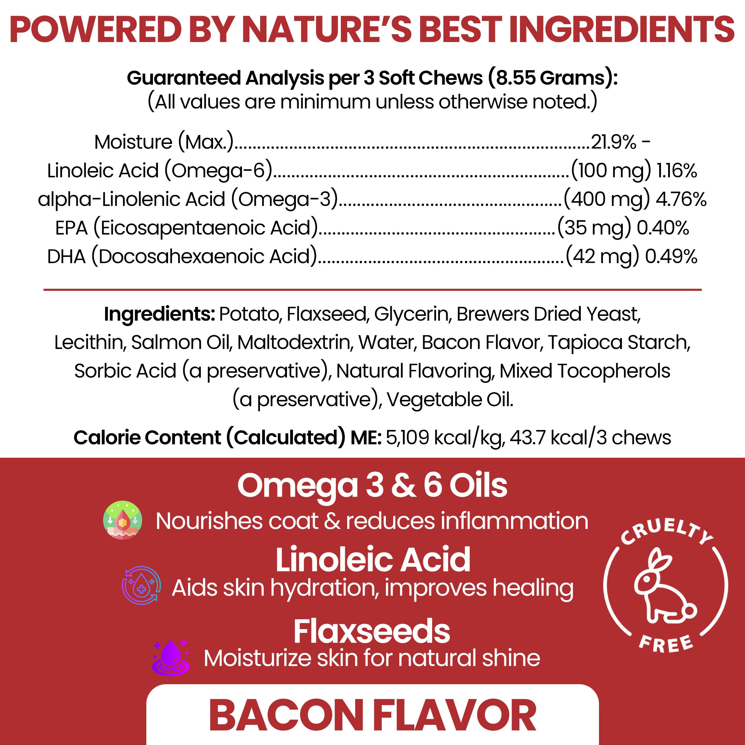 Omega for Dogs coat and skin support with a savory chew texture