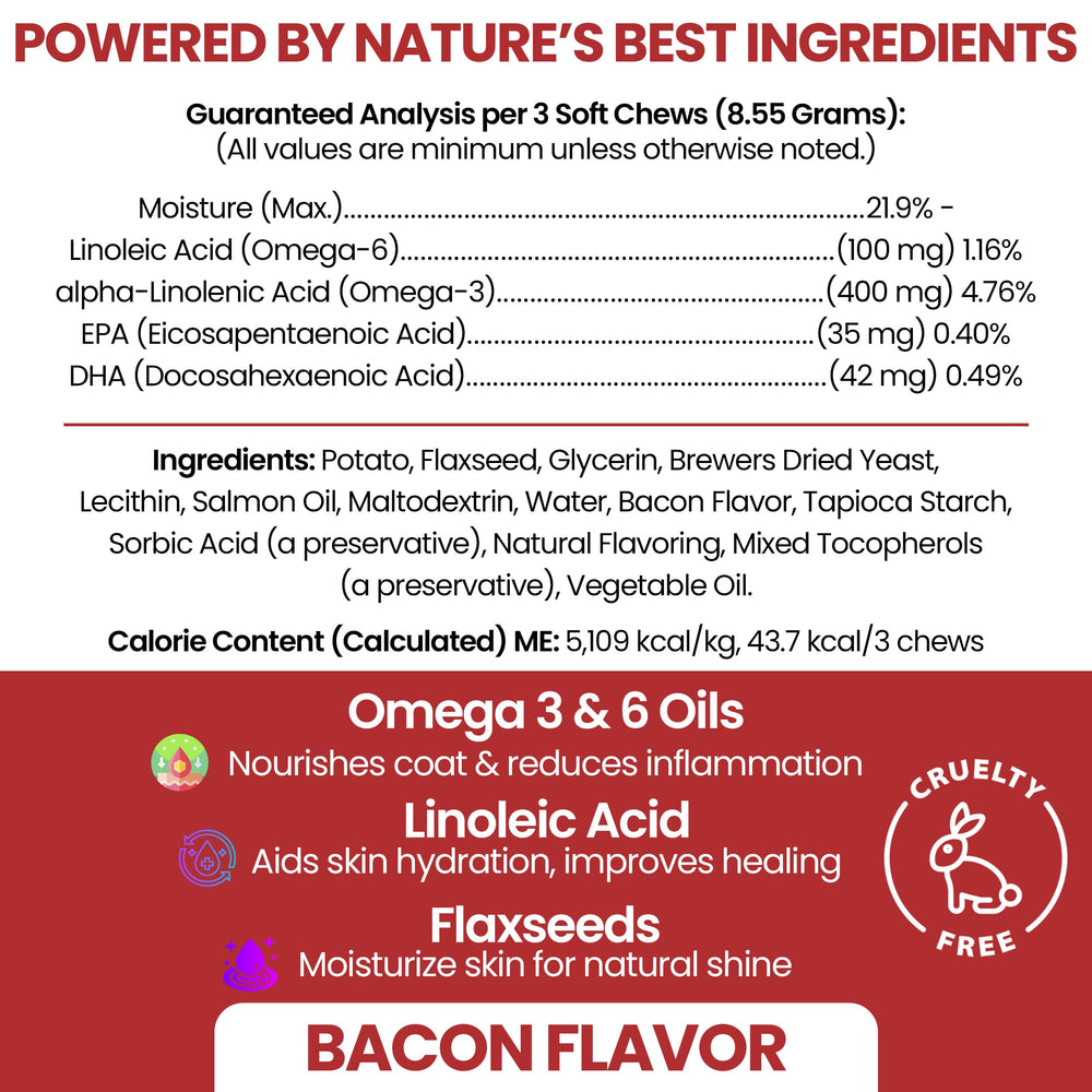 Omega for Dogs coat and skin support with a savory chew texture