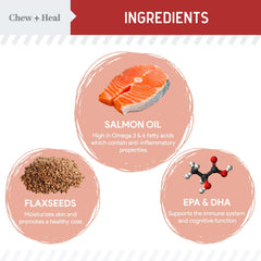 Chew + Heal Labs omega treats salmon oil blend supports skin health