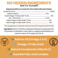 Chew + Heal Labs salmon oil being added to dog food for omega-3 nutrition