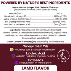 Chew + Heal Labs salmon oil closeup highlights glossy coat.